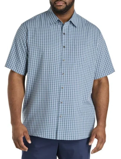 Harbor Bay By Dxl Big & Tall Plaid Microfiber Sport Shirt In Blue