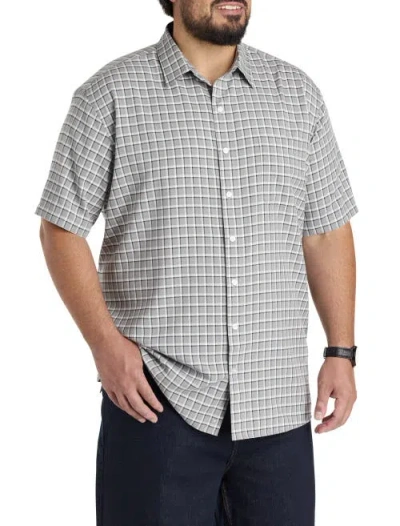 Harbor Bay By Dxl Big & Tall Plaid Microfiber Sport Shirt In Gray
