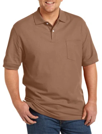 Harbor Bay By Dxl Big & Tall Pocket Piqué Polo Shirt In Brown