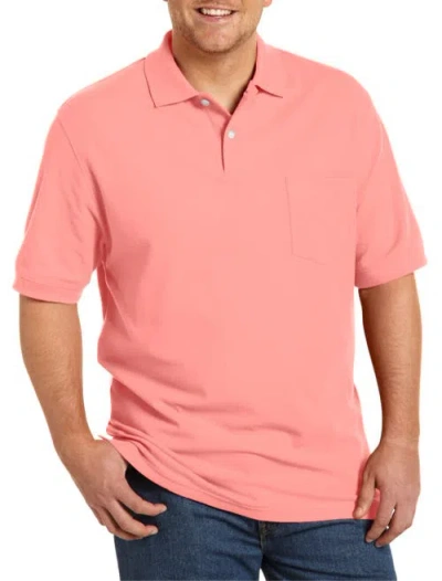 Harbor Bay By Dxl Big & Tall Pocket Piqué Polo Shirt In Peach Amber
