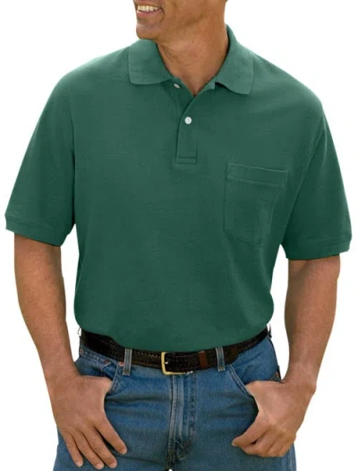 Harbor Bay By Dxl Big & Tall Pocket Piqué Polo Shirt In Trekking Green Hthr