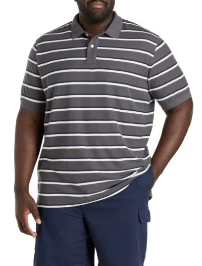 Harbor Bay By Dxl Big & Tall Striped Polo Shirt In Gray