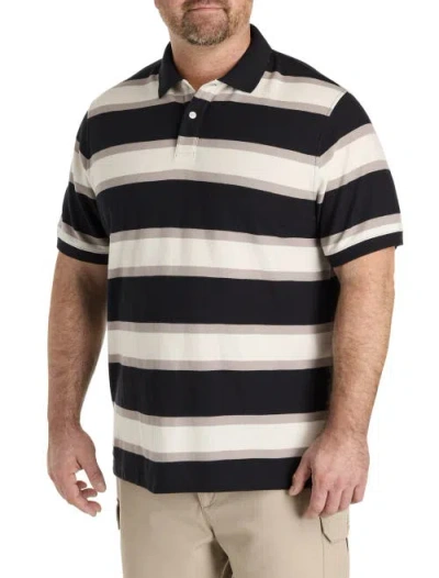 Harbor Bay By Dxl Big & Tall Tonal Striped Rugby Polo Shirt In Black