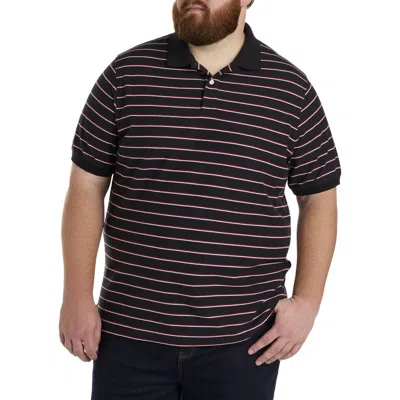 Harbor Bay By Dxl Big & Tall Tri-color Striped Polo Shirt In Black Multi