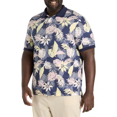 Harbor Bay By Dxl Big & Tall Tropical Leaves Printed Polo Shirt In Pink