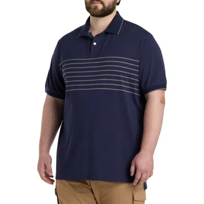 Harbor Bay By Dxl Harbor Bay Chest-striped Polo Shirt In Blue Grey