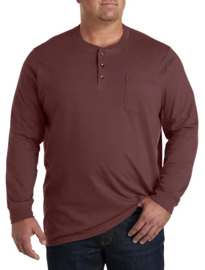 Harbor Bay By Dxl Long-sleeve Jersey Henley Shirt In Bitter Chocolate