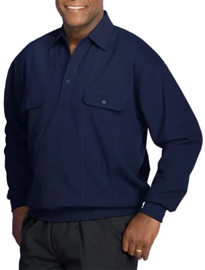 Harbor Bay By Dxl Long-sleeve Mesh Panel Banded-hem Shirt In Navy