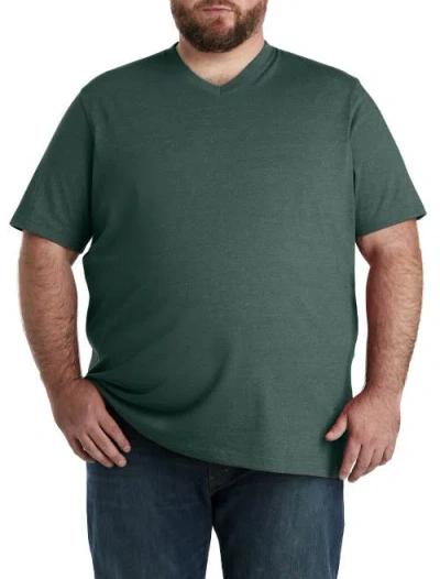 Harbor Bay By Dxl Moisture-wicking Jersey V-neck T-shirt In Trekking Green Hthr