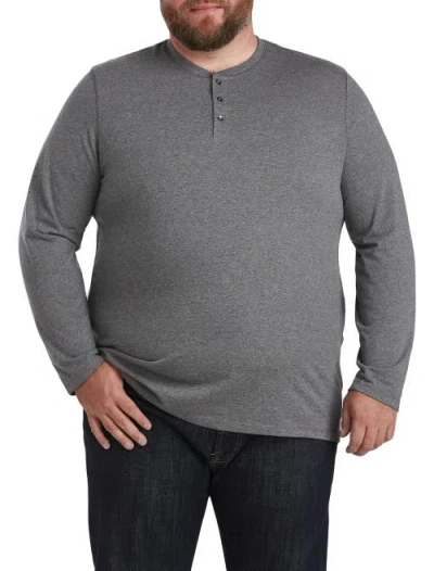 Harbor Bay By Dxl Wicking Long-sleeve Henley Shirt In Granite Heather