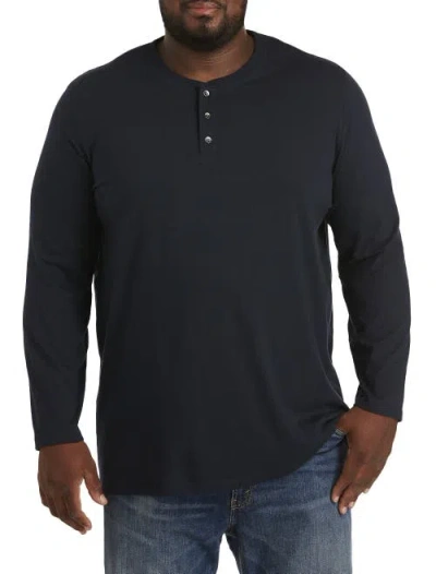 Harbor Bay By Dxl Wicking Long-sleeve Henley Shirt In Navy