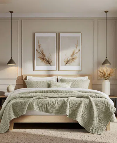 Harbor House Botanical Leaves Stone-washed Cotton 3-piece Quilt Set, Full/queen In Sage