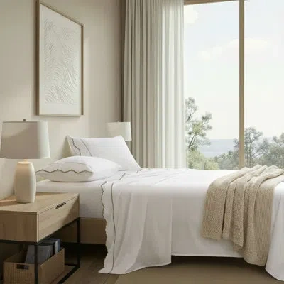 Harbor House Brielle Scalloped Edge Linen 100% Cotton 4-piece Queen Sheet Set In Brown