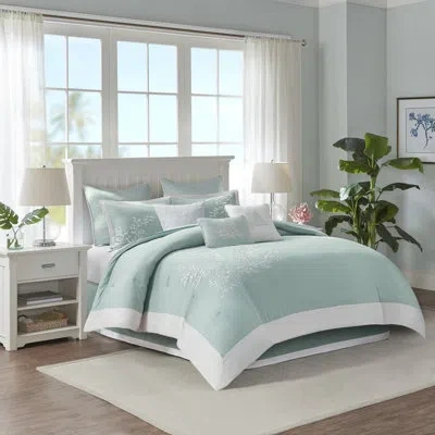 Harbor House Coastline Embroidered 100% Cotton 4 Piece Comforter Set In Aqua