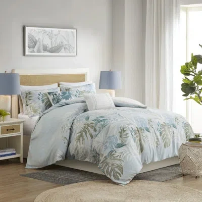 Harbor House Kiawah Island 5 Piece Cotton Duvet Cover Set With Throw Pillow In Blue
