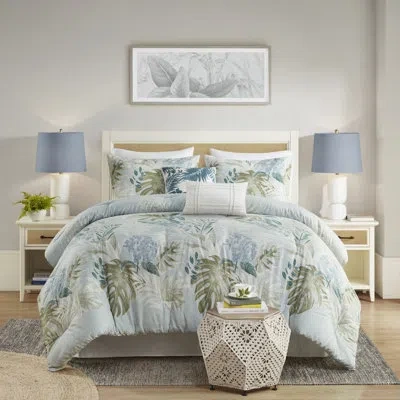 Harbor House Kiawah Island 6 Piece Oversized Cotton Comforter Set With Throw Pillow In Blue