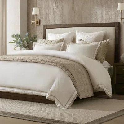 Harbor House Linen Blend Double Flange Duvet Cover Set In White,gold