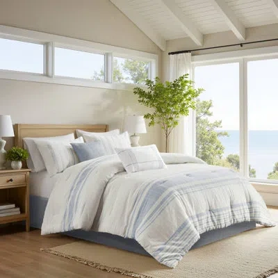 Harbor House Morgan Cotton Jaquard Striped Comforter Set In Blue,white