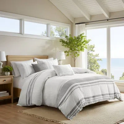 Harbor House Morgan Cotton Jaquard Striped Duvet Cover Set In Gray,white