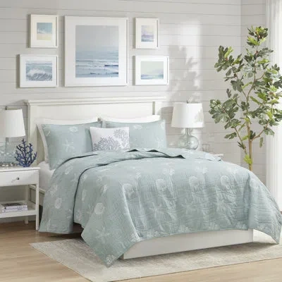 Harbor House Seaside 4 Piece Cotton Reversible Embroidered Quilt Set In Aqua