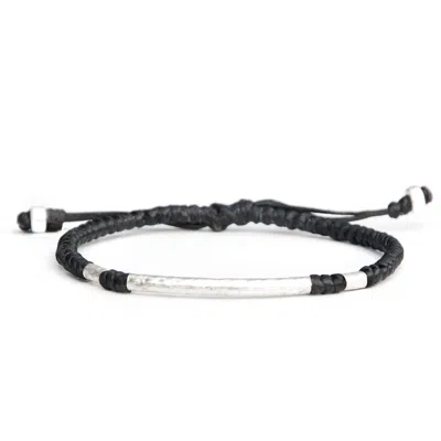 Harbour Uk Bracelets Black Rounded Viking Style Men Bracelet - Hammered Silver With Knots - Black