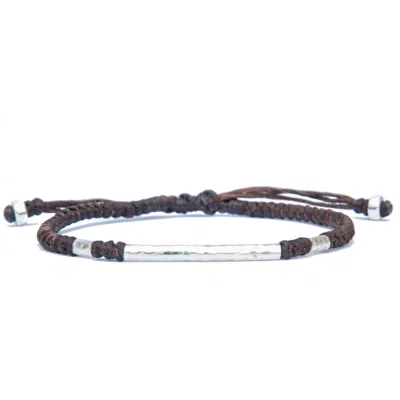 Harbour Uk Bracelets Brown Rounded Viking-style Men Bracelet - Hammered Silver With Knots - Brown In Gray