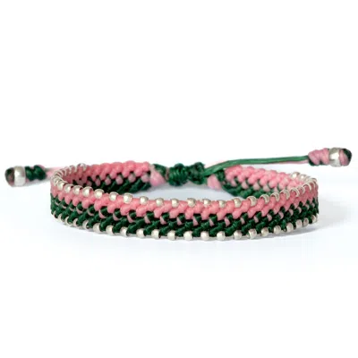 Harbour Uk Bracelets Men's Men's Rope & Silver Bracelet – British Connection Pink & Green Statement Bracelet