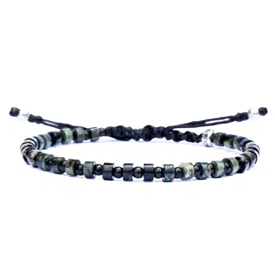Harbour Uk Bracelets Men Stone Rope Bracelet - Handmade Of Silver Steel & Green Gemstone - Orion