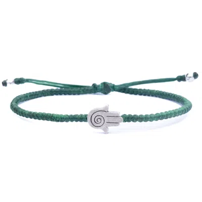 Harbour Uk Bracelets Mens Sterling Silver & Green Rope Hamsa Bracelet