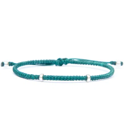 Harbour Uk Bracelets Minimalist Mens Aqua Green Rope Bracelet With Sterling Silver - Equilibrium