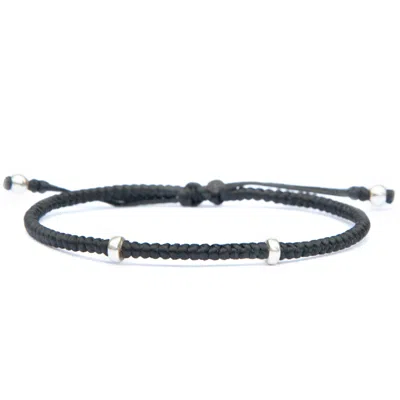 Harbour Uk Bracelets Minimalist Mens Black Rope Bracelet With Sterling Silver - Equilibrium