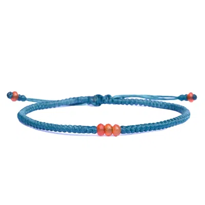 Harbour Uk Bracelets Orange Onyx Stone & Aqua Green Rope Bracelet For Men - Elementum In Gray