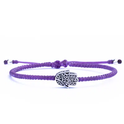 Harbour Uk Bracelets Pink / Purple Mens Sterling Silver & Purple Rope Hamsa Bracelet In Gray