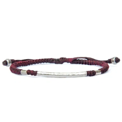 Harbour Uk Bracelets Red Wine Rounded Viking Style Men Bracelet. Hammered Silver With Knots - Red