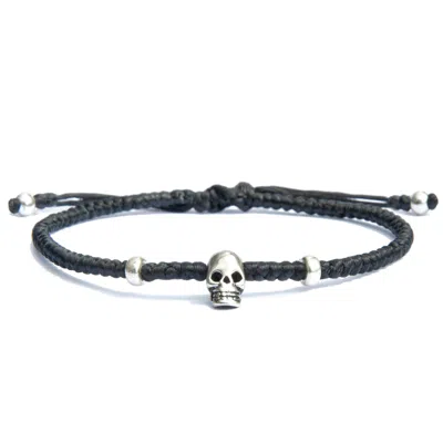 Harbour Uk Bracelets Sterling Silver & Vegan Cord Skull Black Bracelet For Women