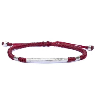 Harbour Uk Bracelets Viking Red Rope Bracelet For Men With Hammered Silver Beads - Little Bjorn