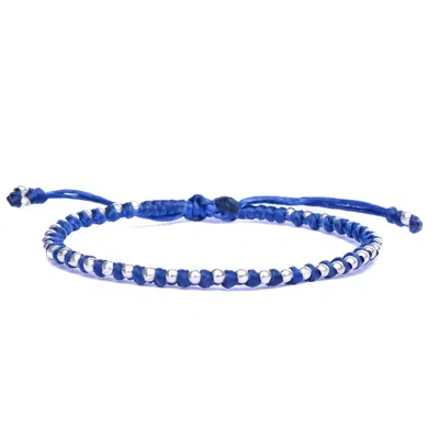 Harbour Uk Bracelets Women's Dainty Blue Handmade Friendship Bracelet With Tiny Silver Beads - Spitafields