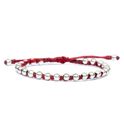 Harbour Uk Bracelets Women's Red Rope Friendship Bracelet With Silver Beads - Elegant And Adjustable In Burgundy