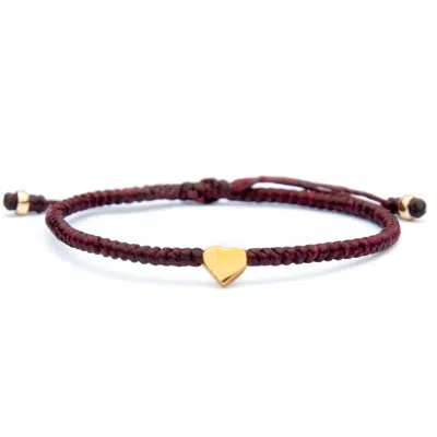 Harbour Uk Bracelets Women's Valentino Wine Red Adjustable Dainty Bracelet With Gold Vermeil Heart Bead In Burgundy