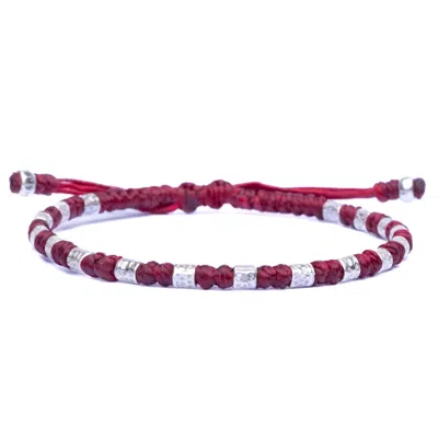 Harbour Uk Bracelets Womens Viking Bracelet With Hammered Silver Beads And Red Rope - Freya