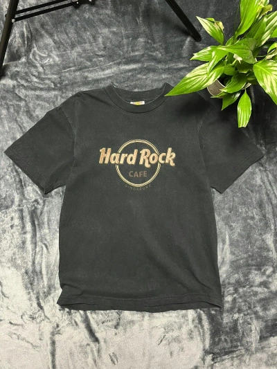 Pre-owned Hard Rock Cafe X Rock Band Hard Rock Cafe Singapore Leather Logo Faded T-shirt In Black