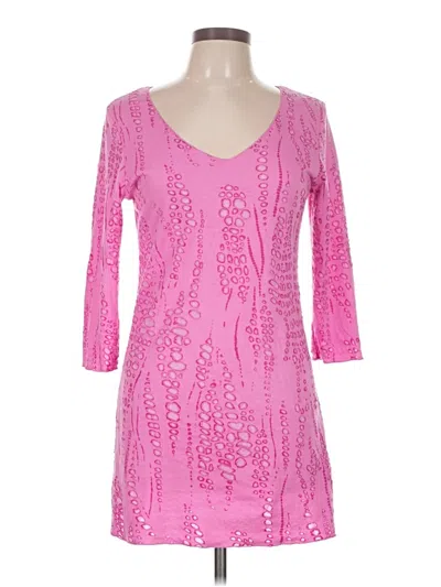 Pre-owned Hard Tail 3/4 Sleeve Top Pink Sweetheart Neckline Tops