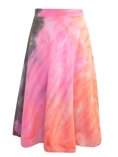 Hard Tail Forever Women's Double Knee-length Voile Skirt In Neon Stripe In Pink