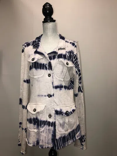 Hard Tail Forever Women's Raw Edge Jacket In Gray/blue Tie-dye