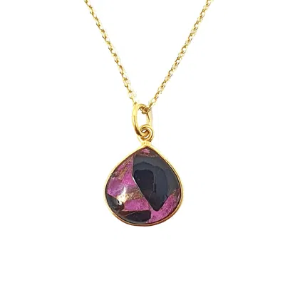 Harfi Women's Black / Pink / Gold Gold Vermeil Plated Pink Ruby July Birthstone Heart Charm Necklace