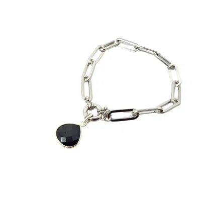 Harfi Women's Black / Silver Shiny Black Onyx Healing Crystal Silver Bracelet In Multi