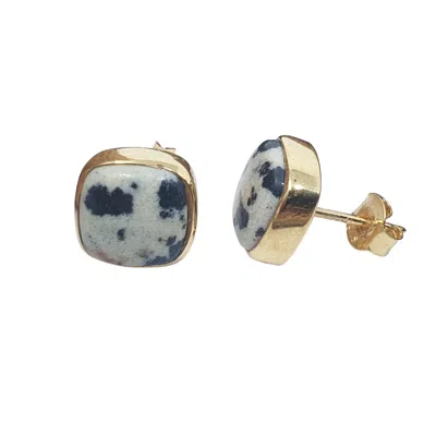Harfi Women's Black / White / Gold Gold Vermeil Plated Dalmatian Jasper Stud Earrings In Multi