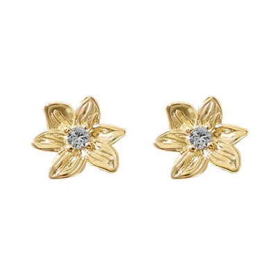 Harfi Women's Blue / Gold Aquamarine March Birthstone Daffodil Birthflower Gold Plated Stud Earrings