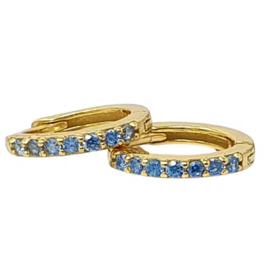 Harfi Women's Blue / Gold Aquamarine March Birthstone Small Huggie Hoop Earrings In Multi
