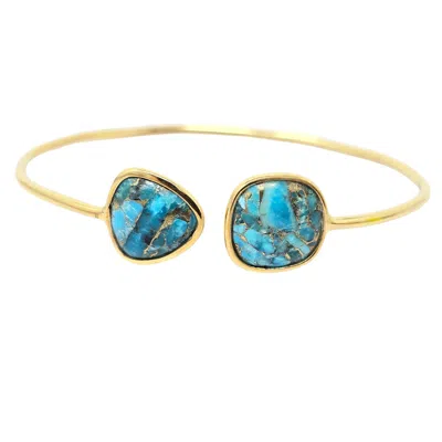 Harfi Women's Blue / Gold Blue Turquoise Gemstone Adjustable Bangle Bracelet